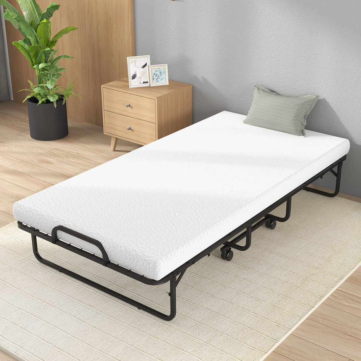 Folding Twin Size Portable Bed with 4” Memory Foam Mattress Q409