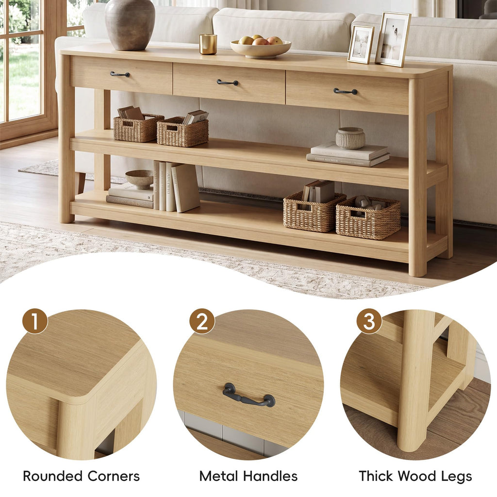 Oak Console Table with Storage Drawers W307031