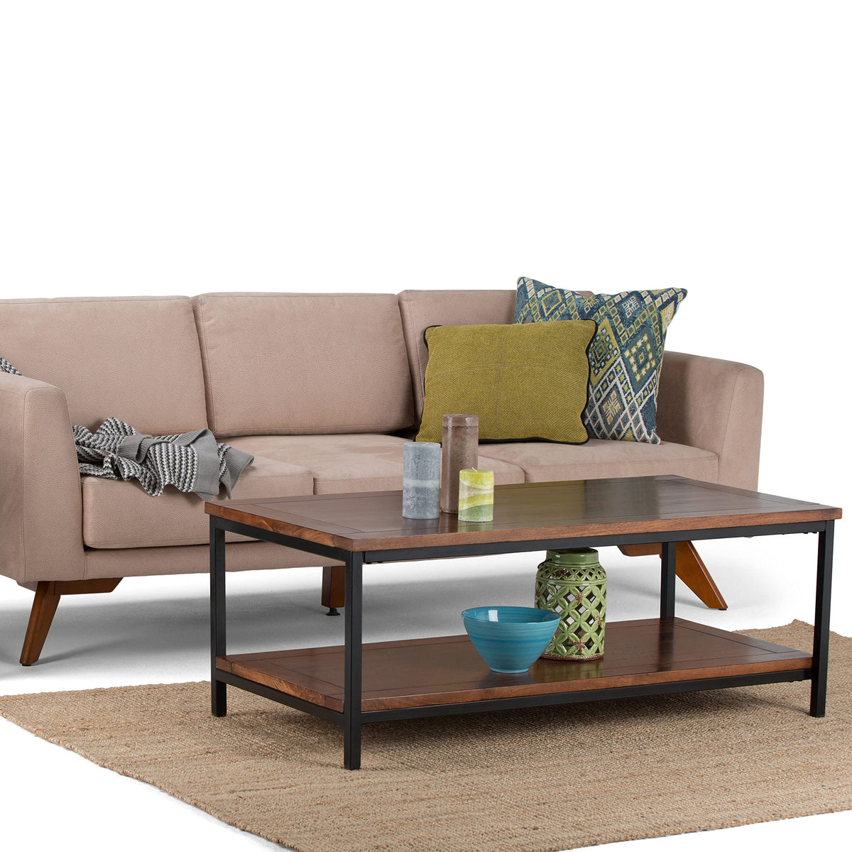 48 inch Dark Cognac Brown Mango Wood Coffee Table O329