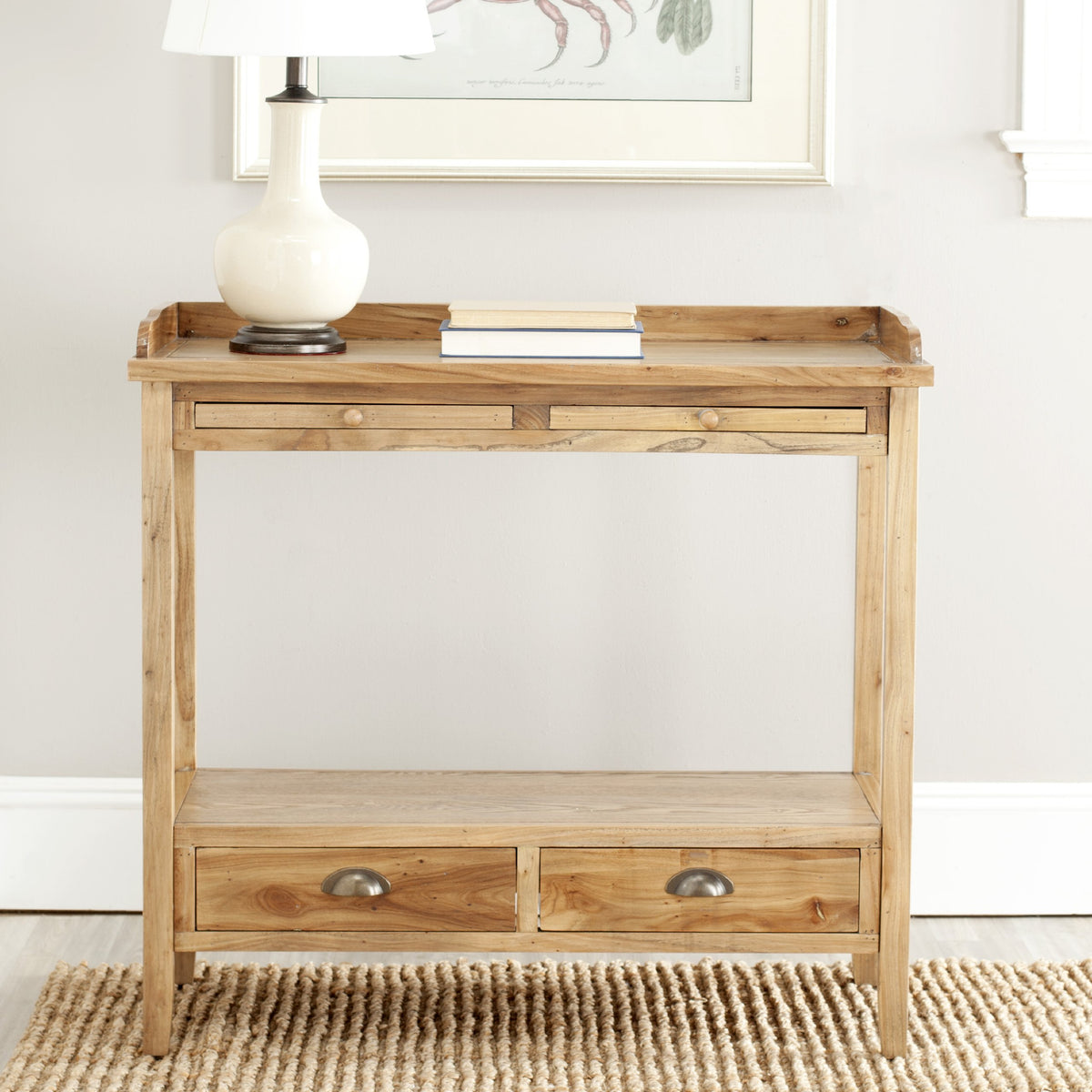 Weathered Oak Console Table with Drawers & Shelf J91147