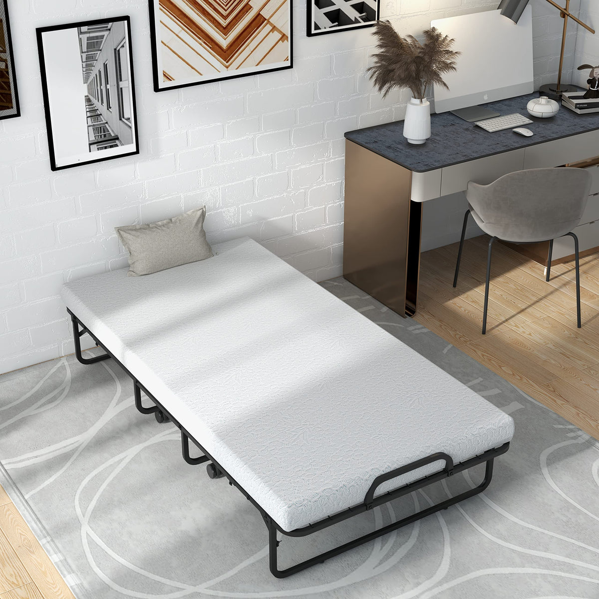 Folding Twin Size Portable Bed with 4” Memory Foam Mattress Q409