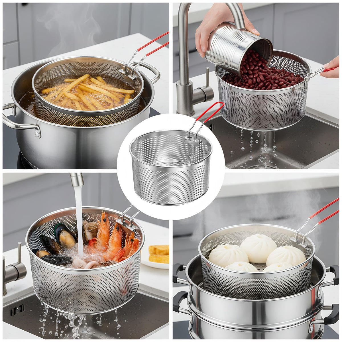 Set of 2 Stainless Steel Pasta Strainers with Removable Handle K93934